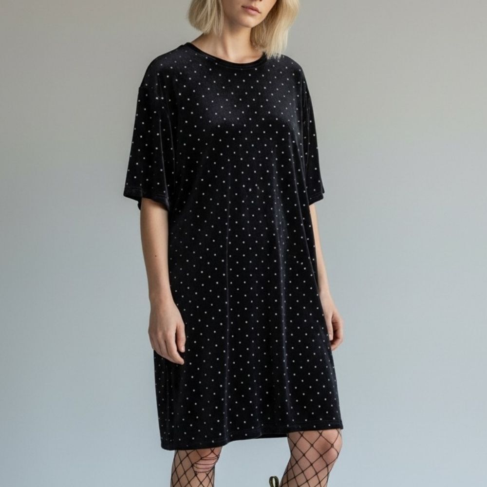 H&M Velour Black Dress with Metallic Dots